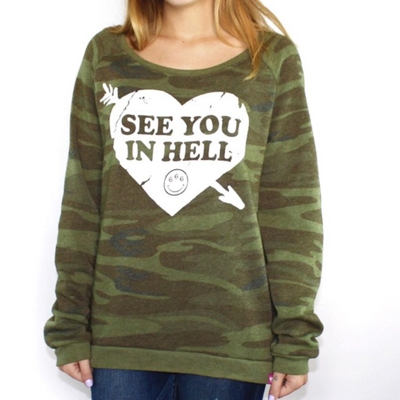 Creep Street See You in Hell Camo Sweatshirt - Size Small - Picture 1 of 15